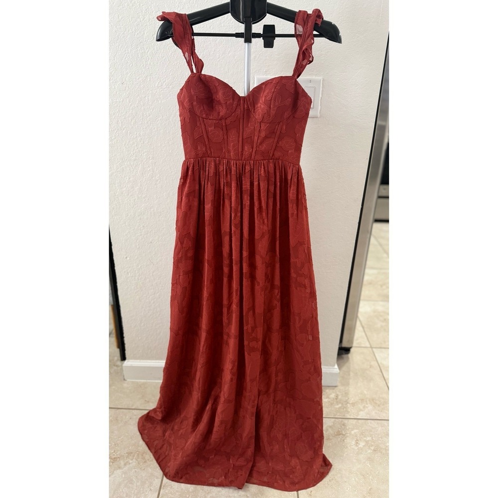 Azazie A4 Ruched Floral Terracotta Bridesmaid Prom Dress Corset Sweetheart EUC‎